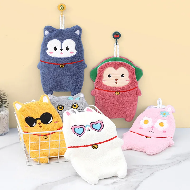 

Полотенце для рук с милыми мультяшными животными, двухслойные утолщенные детские полотенца для дома, посуда, быстросохнущая тряпка для кухни, ванной комнаты