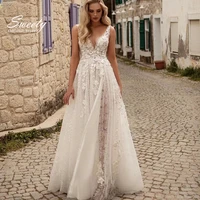 simple wedding dress chiffon a line floor length v neck bride dress appliques sleeveless slit a line button robes de mari%c3%a9e