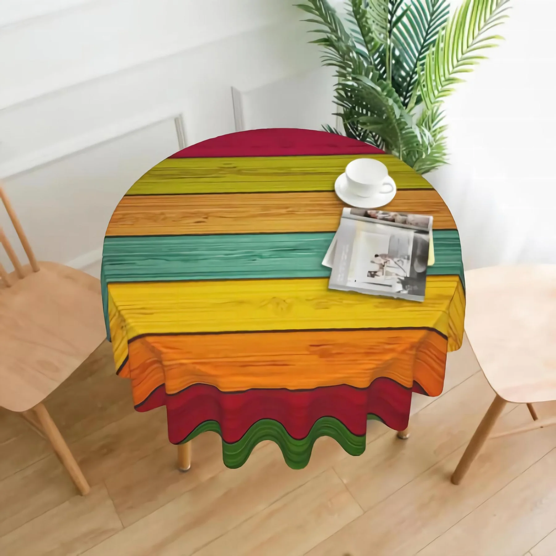 

Colorful Stripe Round Tablecloths 60" Washable Polyester Circular Table Cover for Dinner Party Holiday Home Decor