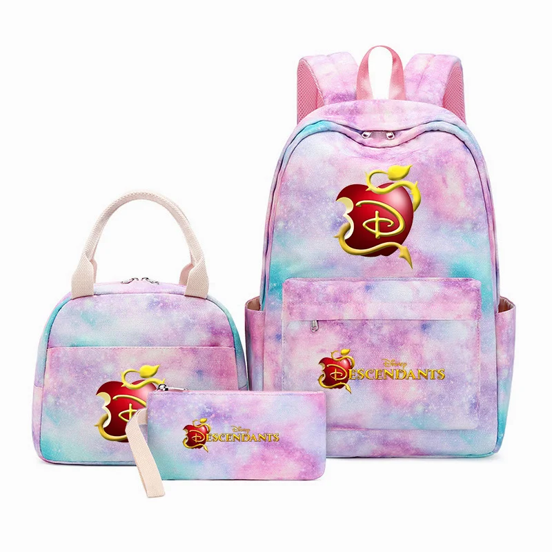 3Pcs/Set Disney Descendants Backpack Colorful Bag Girls School bags Teenager with Lunch Bag Travel Mochilas