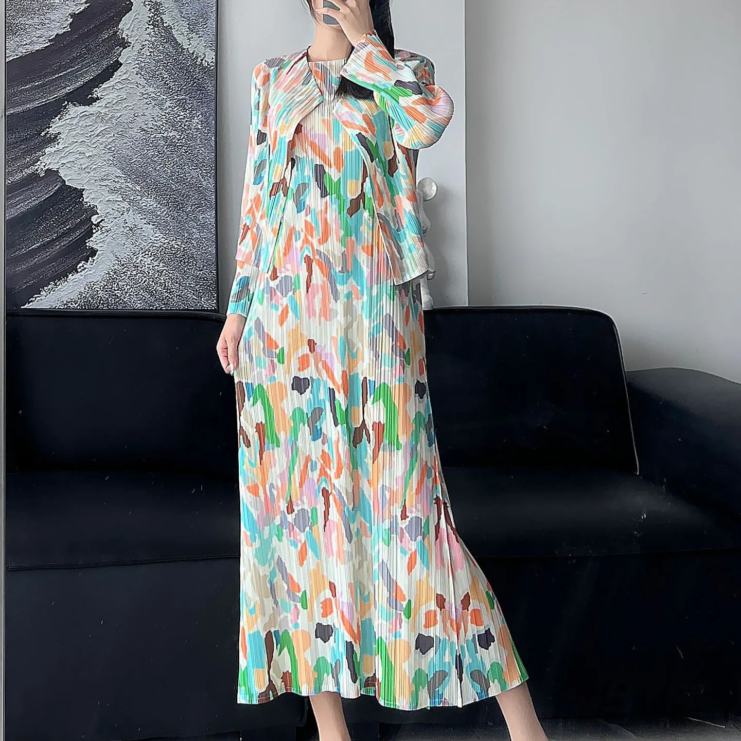 YUDX плиссированный комплект с длинным рукавом Модный женский топ цветочным