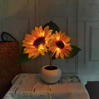 sunflower lamp simulation flower night light for bedroom button battery home living room desktop decoration lampara de girasol a