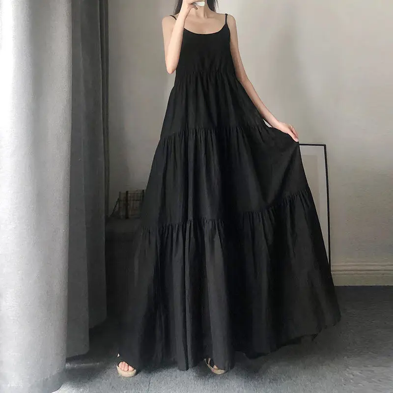 Женское длинное платье на бретельках летнее свободное большого размера 50 00 кг