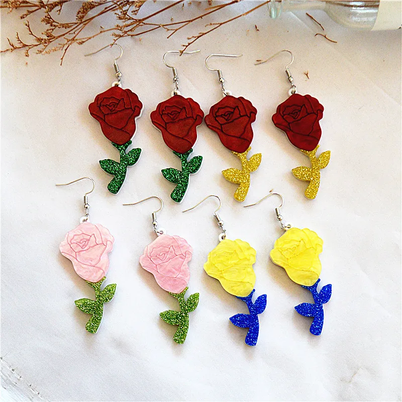 

Rose Earrings Love Acrylic Rose Flower Earrings Fashion Unique Funny Novel Girl Women Jewelry Accessories Pendant Gift