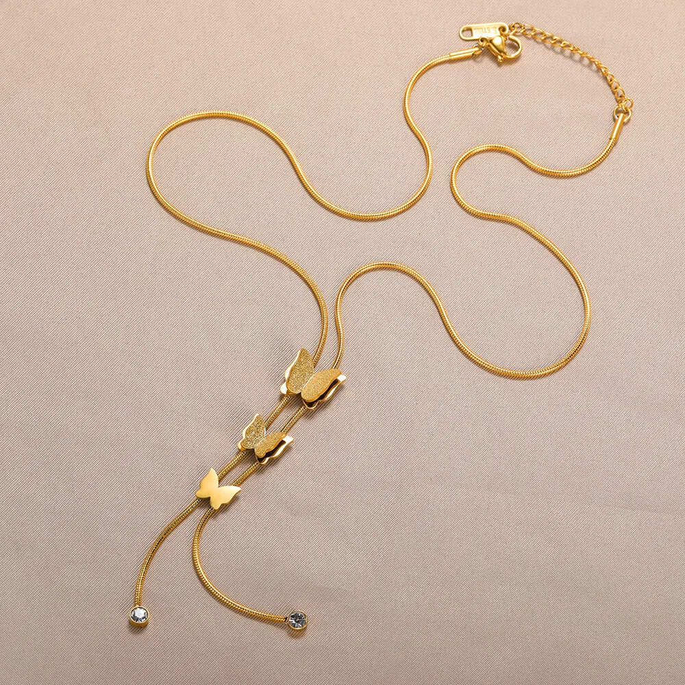 

Stainless Steel Butterfly Necklace For Women Zircon Pendant Round Snake Chain Choker Wedding Jewelry Fashion Accessories Gifts