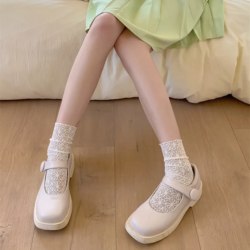 Летние дышащие женские носки однотонные ультратонкие сетчатые кружевные