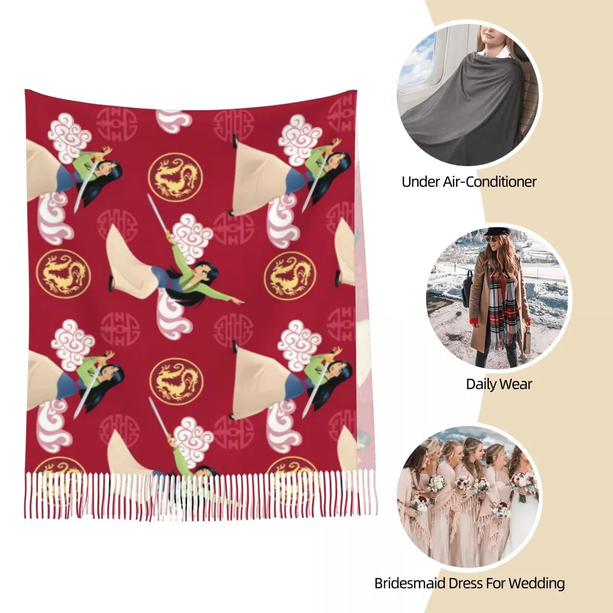 Красота шали принцессы Мулан женские зимние теплые большие мягкие шарфы шейный