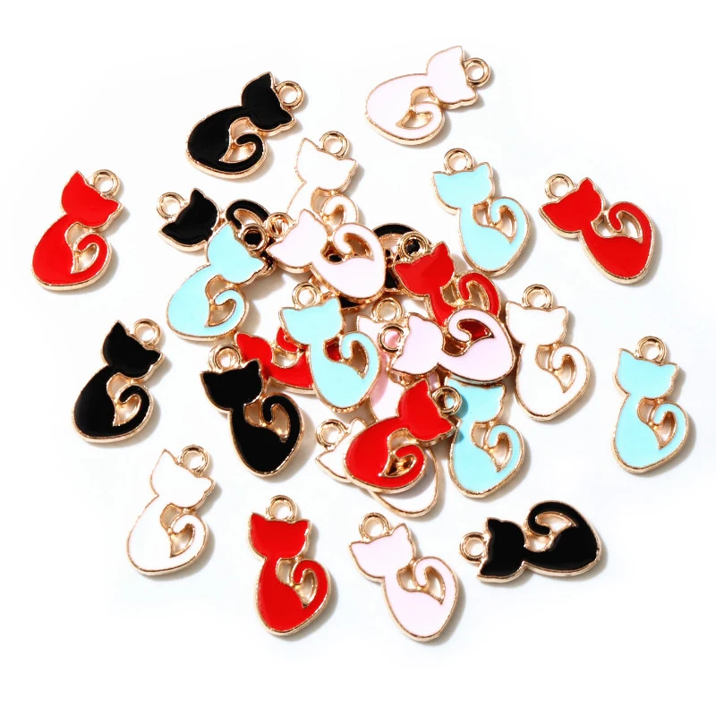 30Pcs 8*15mm Multi-Colors Alloy Metal KC Gold Drop Oil Small Cat Charms Animal Pendant For DIY Bracelet Necklace Jewelry Making