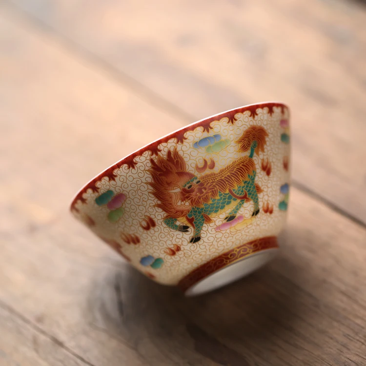 Перегородчатая эмалированная цветная чашка с единорогом Большая вместительная