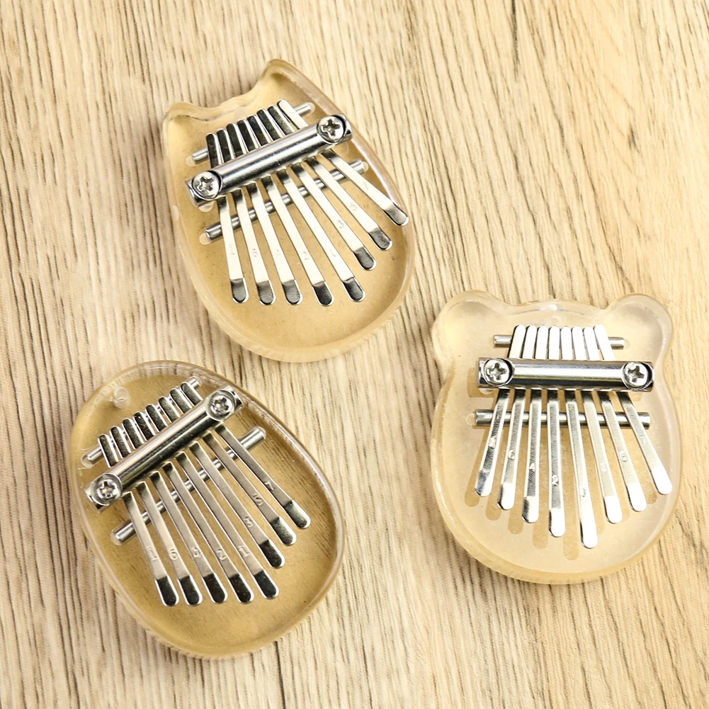

8 Keys Cute Thumb Piano Acrylic Crystal Clear Bear Cat Oval Kalimba Portable Instrument Children Gift Lanyard Finger Piano