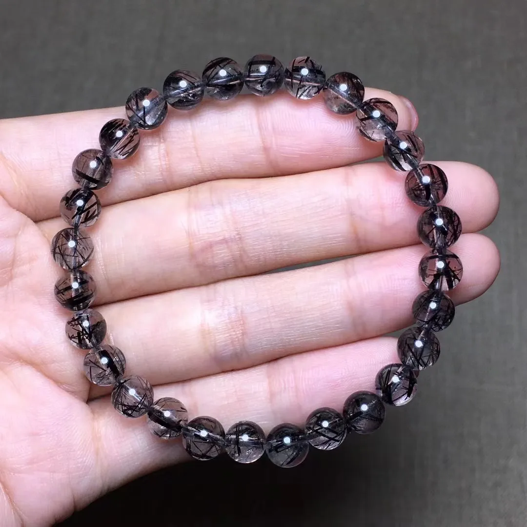 

6mm Natural Black Rutilated Quartz Bracelet Jewelry For Women Lady Men Healing Gift Reiki Crystal Round Beads Strands AAAAA