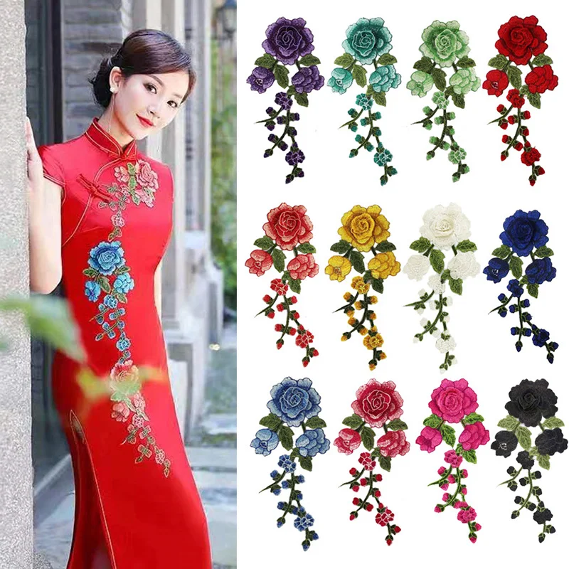 

1PC Rose Flower Embroidery Patches Applique Floral Embroidery Sew On Clothes Badge Scrapbooking DIY Craft Patches