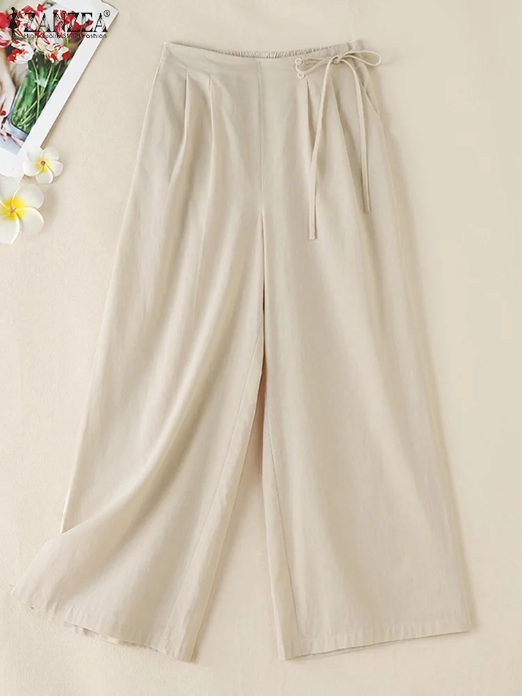 ZANZEA осенние мешковатые брюки с эластичной резинкой на талии женские винтажные