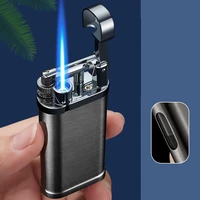 creative windproof lighter grinding wheel side metal blue flame straight to lighter cigarette accessories cigar lighter