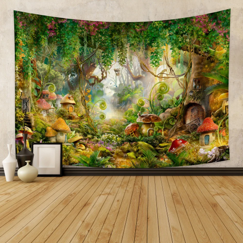 

Mushroom Forest Tapestry Background Wall Hanging Trippy Tapestry Art for Bedroom Living Room Dorm Home Decor