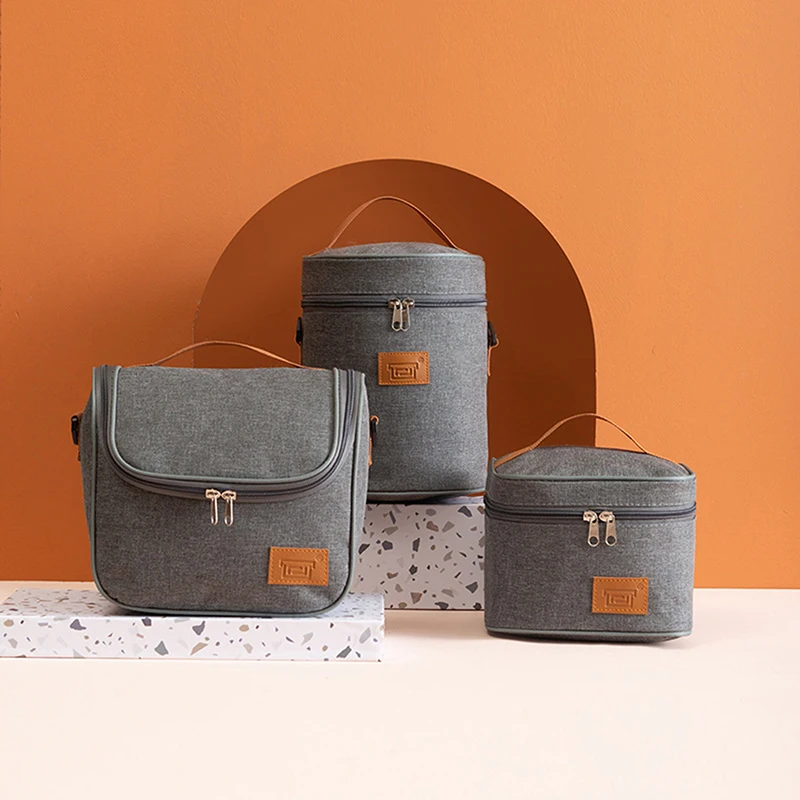 

Thermal Lunch Bag For Men And Women Gray Oxford Cloth Aluminum Foil Insulation Shoulder Bag Multi-size Waterproof Picnic Bag New