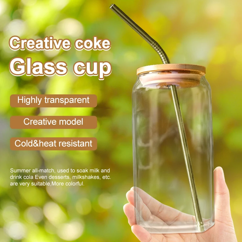 

550ml/400ml Bubble Tea Glass Cup With Lid and Straw Transparent Juice Glass Beer Can Milk Mocha Cups Breakfast Mugs Drinkware