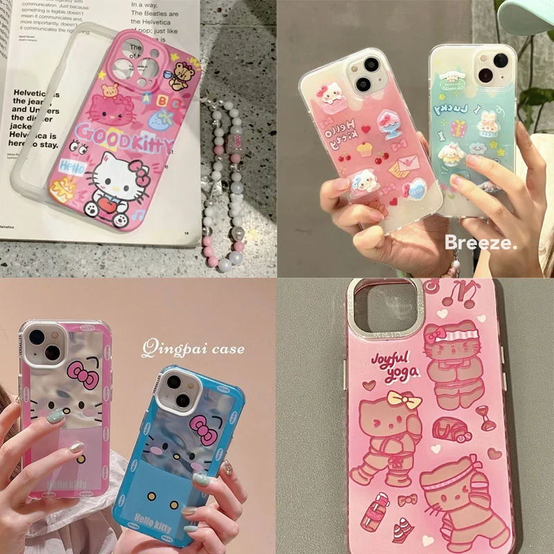 

Sanrio Hello Kitty Phone Case Cinnamoroll for IPhone 11 12 13 14 Pro Max All-Inclusive Anti-fall Shockproof Acrylic Back Cover