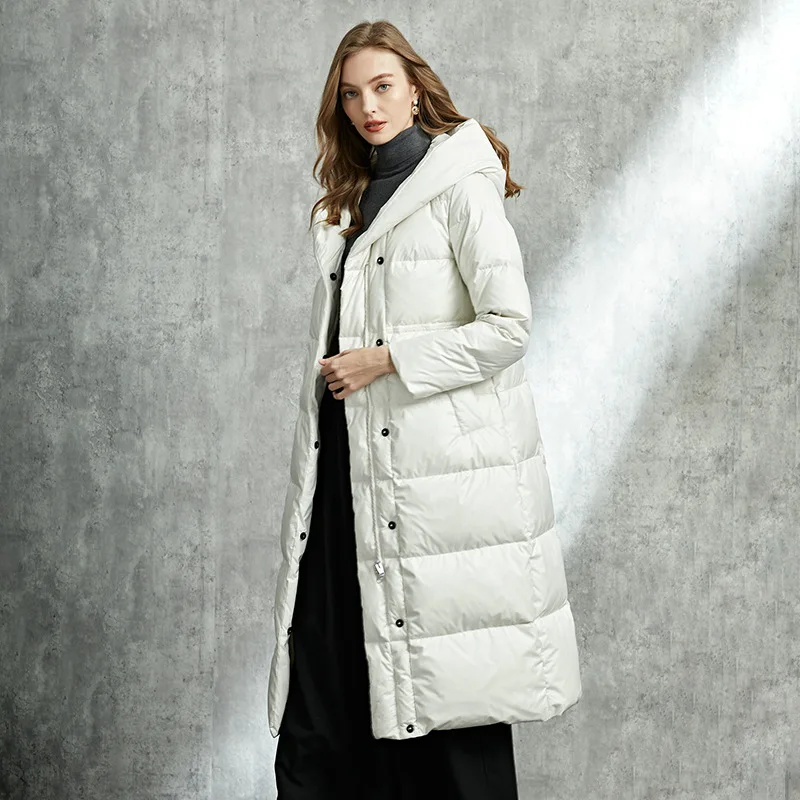 2022 Winter New White Goose Down Jacket Women's Hooded Extended Thickened Simple Women's Coat enlarge