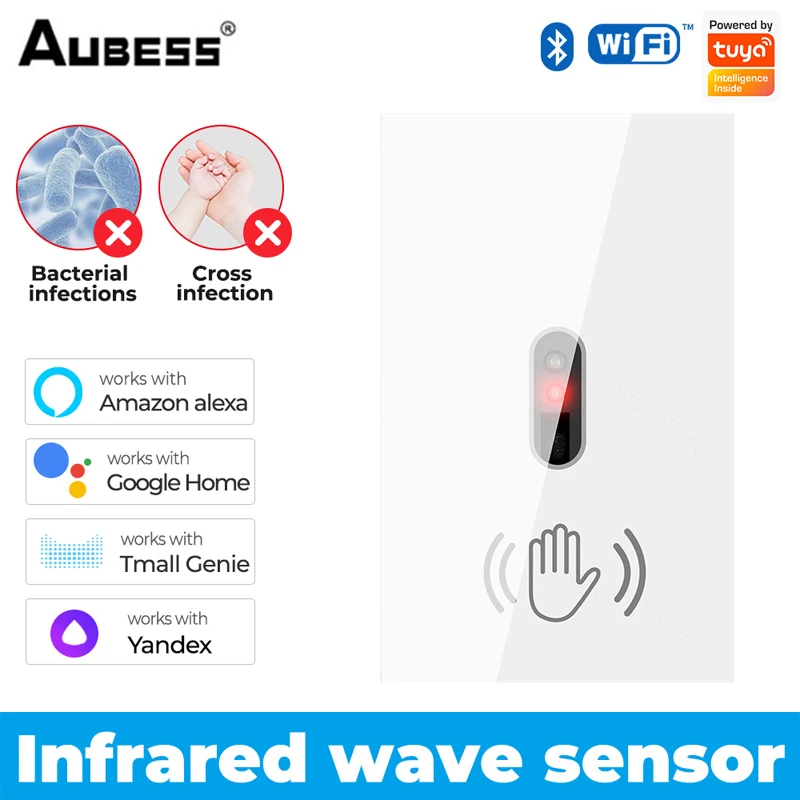 

Tuya Wifi 220V No Need Touch Smart Home Led Panel Wall Light Switch Infrared Sensor Glass Display Panel Smart Wall Light Switch