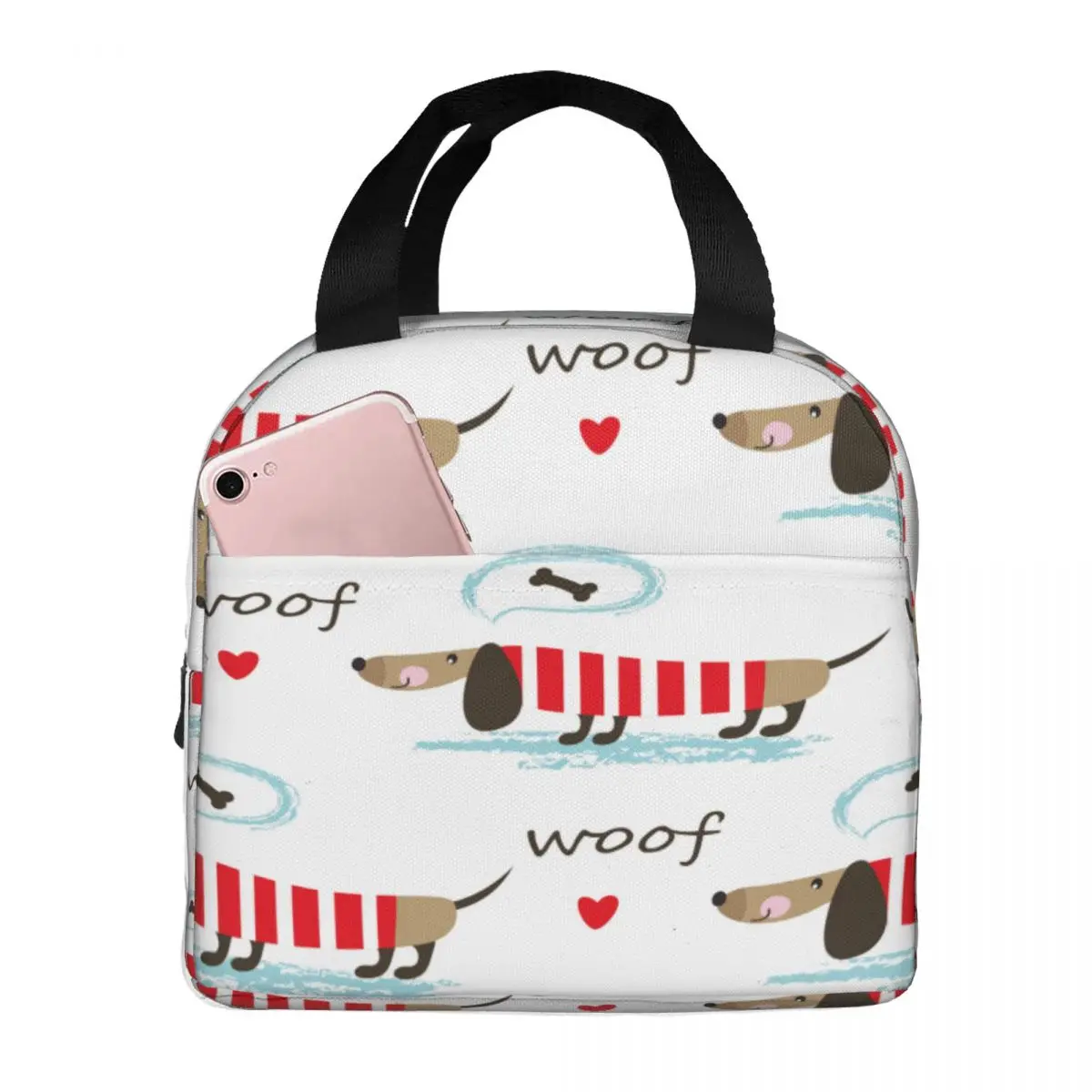 

Cute Dachshund And Bones Lunch Bag Portable Insulated Thermal Cooler Bento Lunch Box Tote Picnic Storage Bag Pouch
