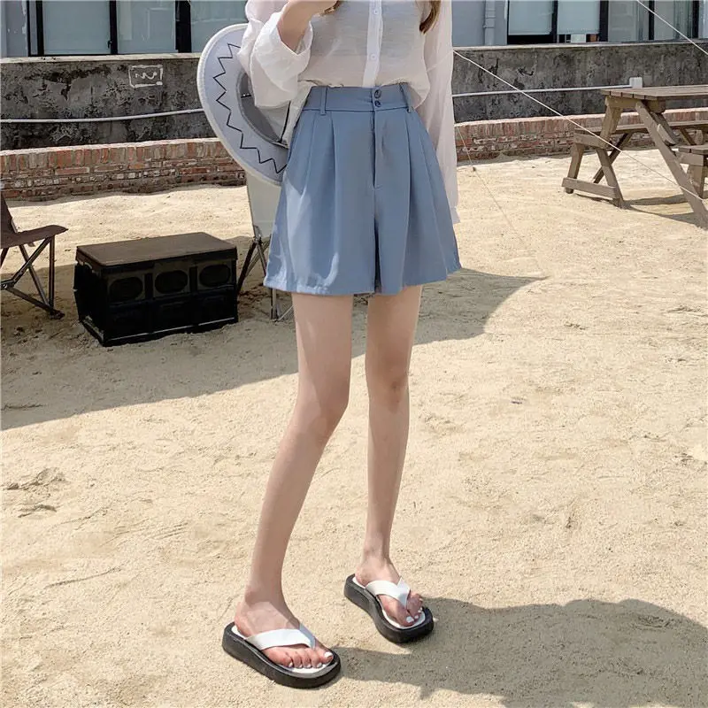 2023 High Waist Casual Loose Shorts Women New Arrival Summer A Line Wide Leg Solid Color All-match Ladies Short Shorts W09