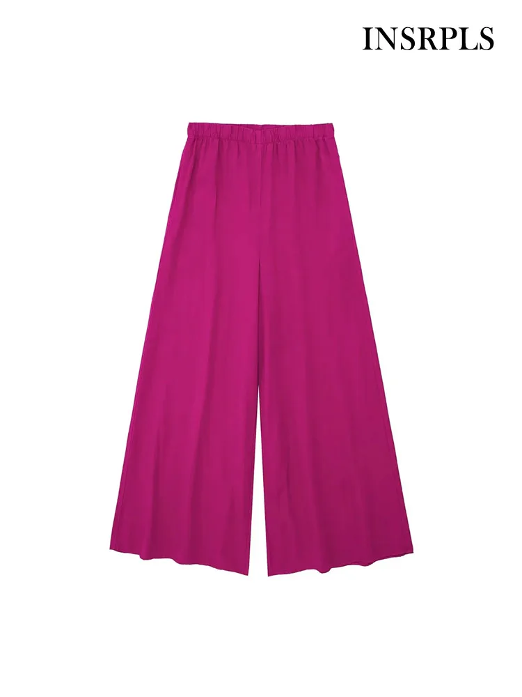 

INSRPLS женские модные боковые карманы льняные широкие брюки винтажные со средней талией и эластичным поясом женские брюки Mujer