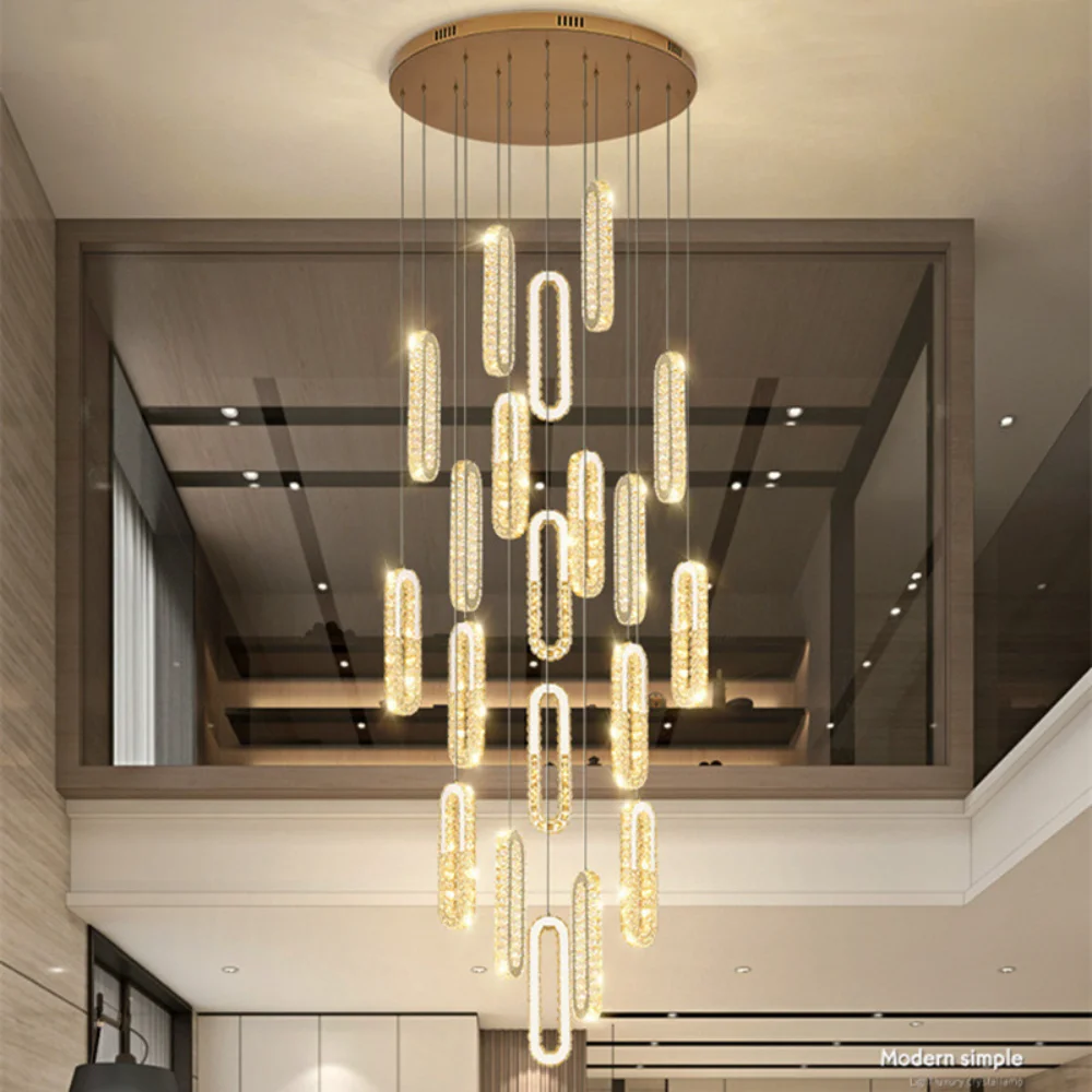 

Современные Роскошные светодиодные подвесные светильники с регулируемой яркостью, освещение для виллы, лестницы, хрустальные светодиодны...