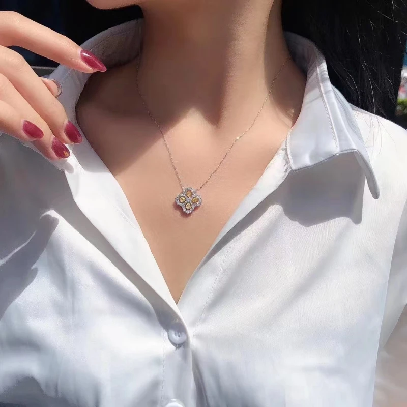 Натуральный желтый бриллиант 1 карата 18 К белый золотой милый романтический