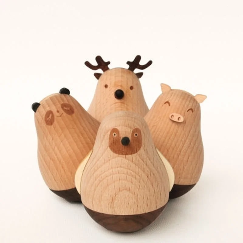 

Wooden Tumbler Cartoon Doll Toy Funny Elk Penguin Animal Figurines Home Decoration Ornament home decoration