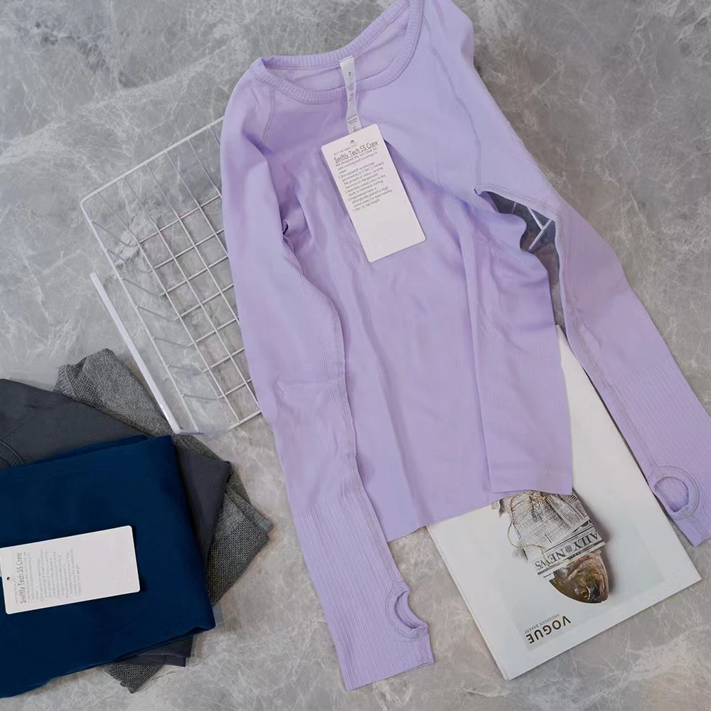 Lulu 1.0 Women Seamless Slim Fit Yoga T-Shirts Fitness Running Long Sleeve Sports Crop Top Ladies Gym Blouses Sportswear