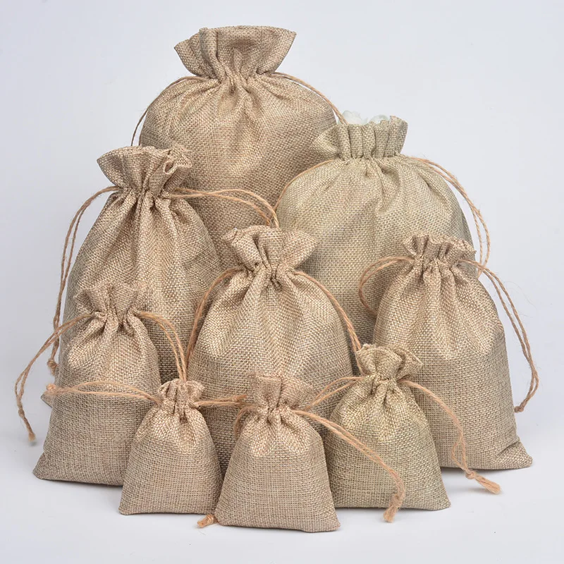 

50pcs Vintage Natural Burlap Hessia Gift Candy Bags Wedding Party Favor Pouch Birthday Supplies Drawstrings Jute Gift Bags