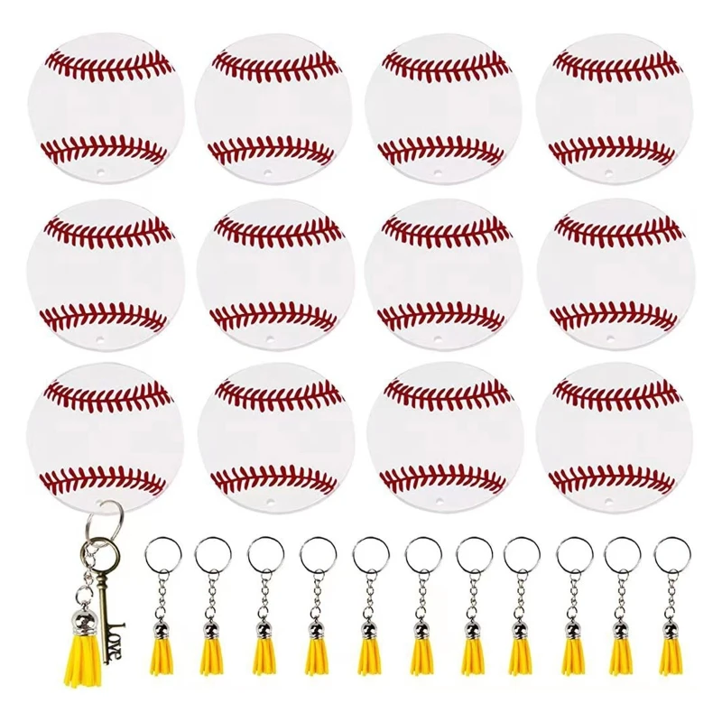 

12 шт. бейсбольный акриловый брелок пустой комплект брелок аксессуары бейсбольный брелок подарок с кисточками открытые пусковые кольца