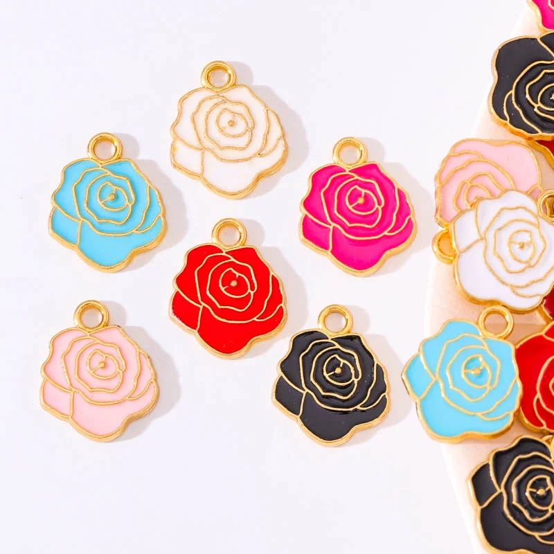 

20Pcs 14*17MM Alloy Enamel Drip Oil Rose Flower Pendant For Earrings Bracelet Necklace Making DIY Keychain Accessories Jewelry
