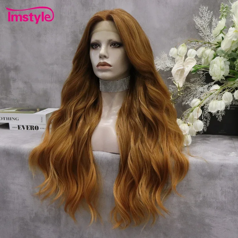 Imstyle золотой парик T часть синтетические кружевные передние парики Смешанные