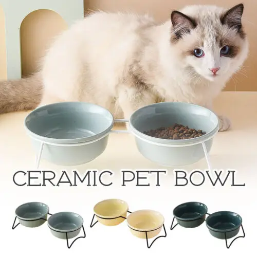 

Pet Cat Dog Bowl Ceramic Single Double Bowl Food Bowl Home Pet Feeding Non-slip Supplies Gift