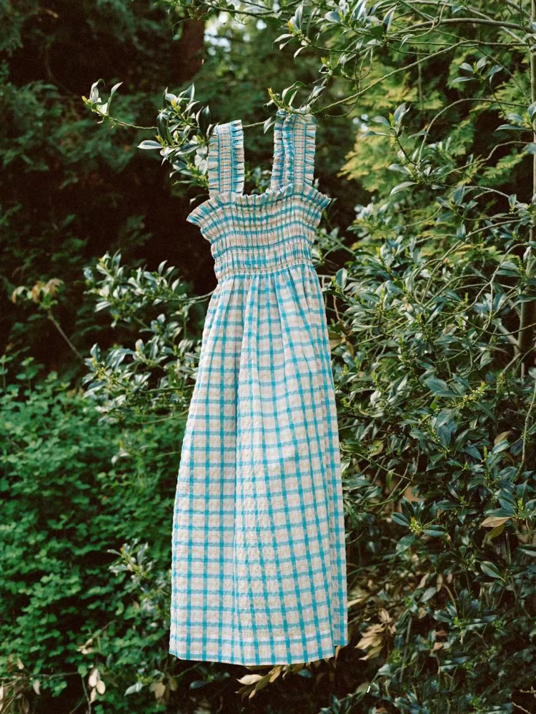 

Women Dress Autumn New Product Pleated Square Neck Women Suspender Dress