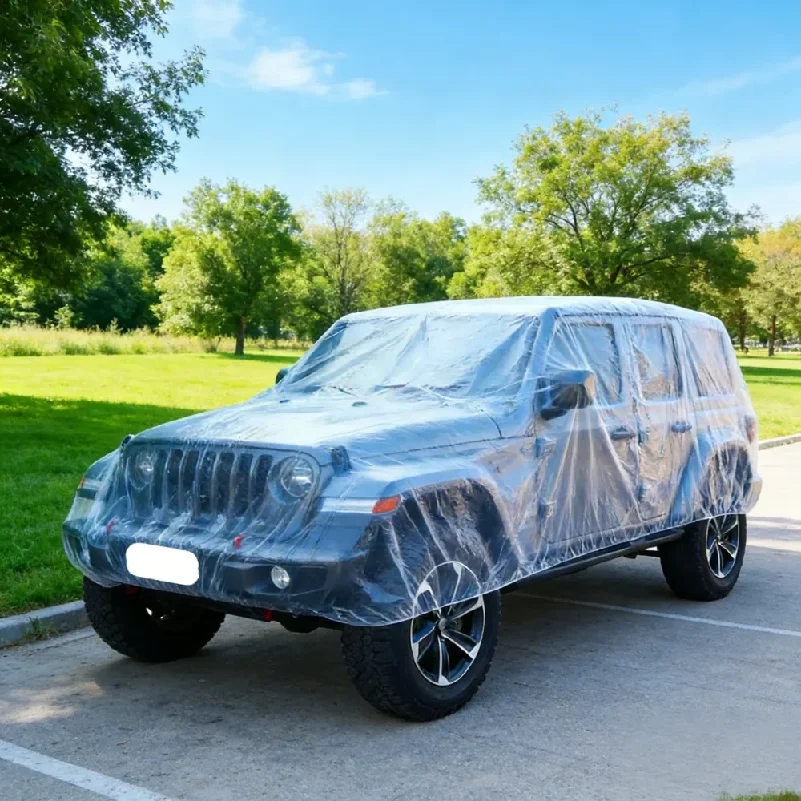 Фото Одноразовый прозрачный чехол для автомобиля, универсальный, из ПЭВА, пылезащитный, эластичный, от царапин, для защиты экстерьера автомобиля, аксессуары №4