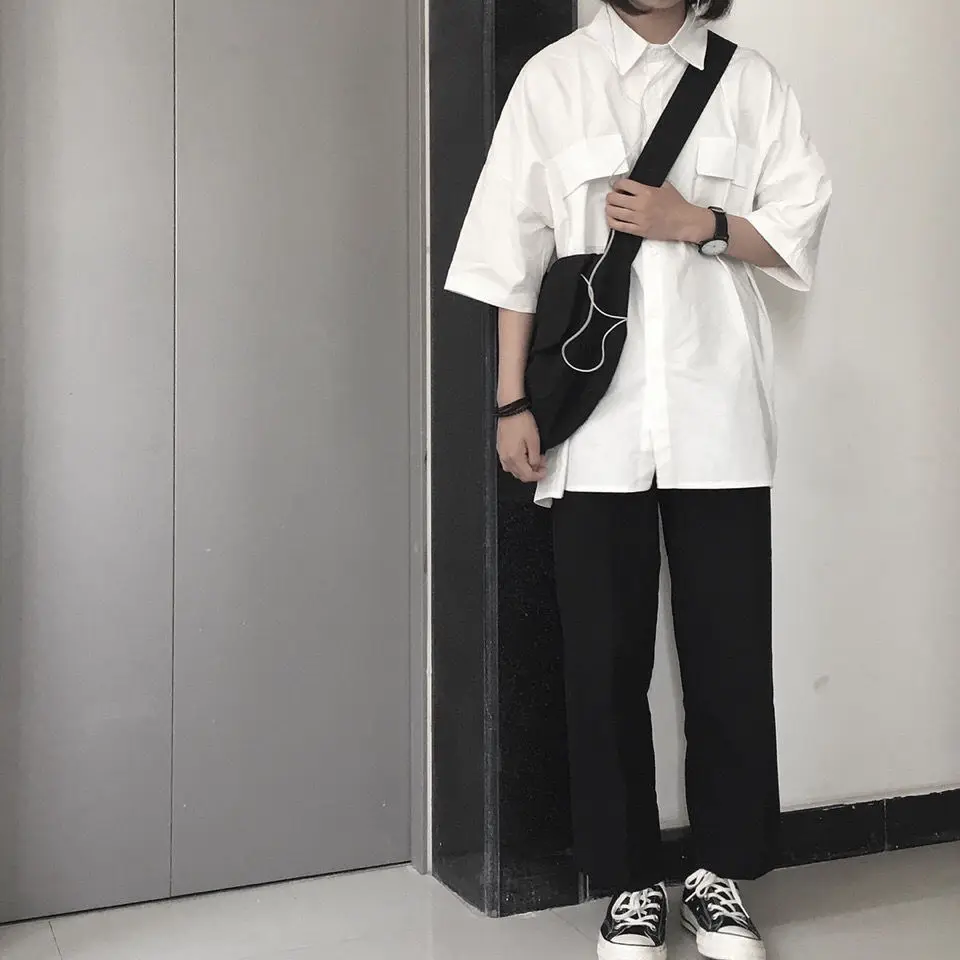 EBAIHUI 2021 Short Sleeve Shirt Women White Turn Down Collar Basic Casual Teen Gril Student Oversize Shirt Women Loose Blouse