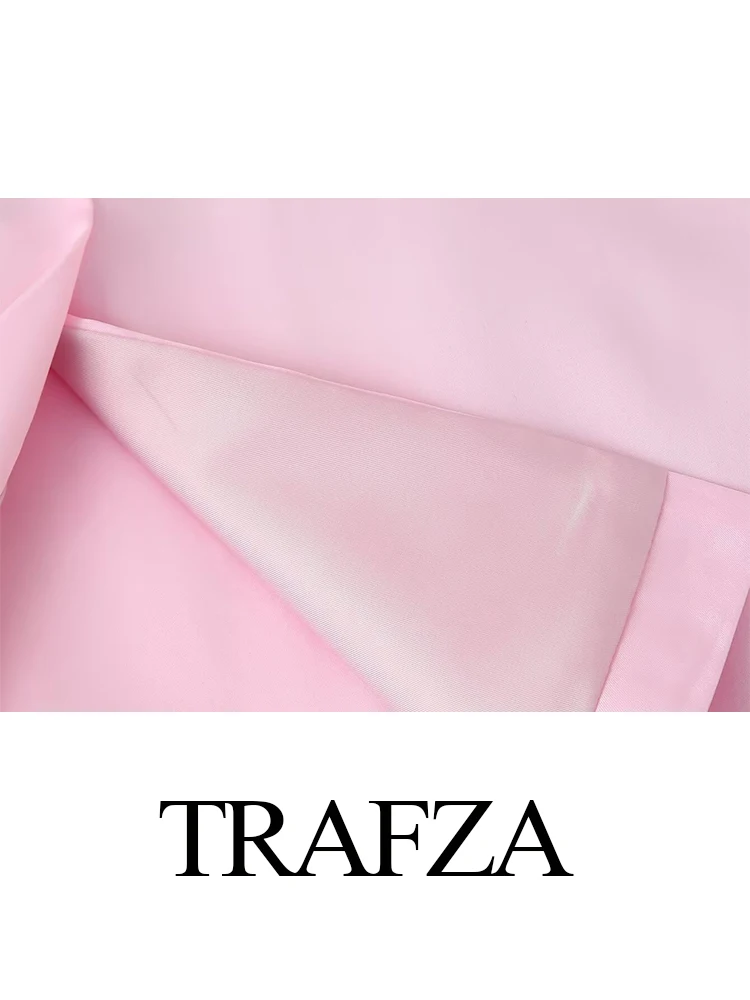 Женский Атласный Костюм с юбкой TRAFZA розовый двубортный пиджак и элегантная
