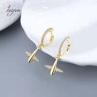 trendy unusual zircon golden aircraft hoop earrings for women fine jewelry creative personality earrings gift