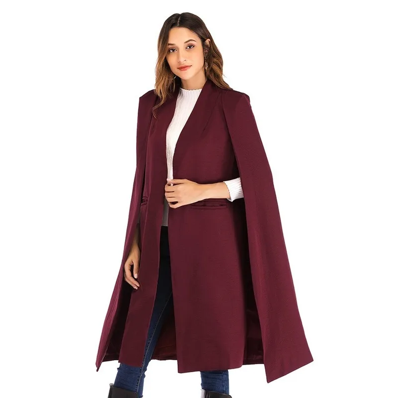 

2021New Fashion Ladies Long Cloak Windbreaker Coat Cloak Casual Solid Color Suit Jacket Cotton Streetwear Cardigan Women's Cloak