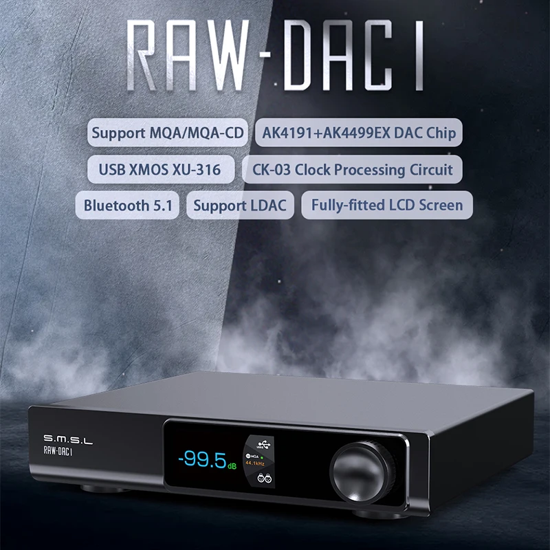 SMSL RAW-DAC1 HIFI Настольный аудиодекодер MQA USB ЦАП AK4499EX Чип Bluetooth 5.1 Предусилитель