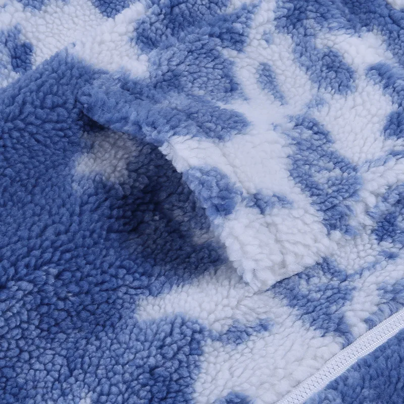 Ladies Winter Streetwear Blue Sky and White Cloud Printing Lamb Wool Coat Teddy Coat Furry Wool Warm Cardigan Ladies Coat Women