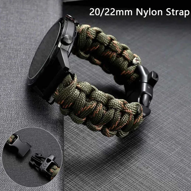 

20mm 22mm Umbrella Rope Woven Nylon Watchband for Samsung Watch Galaxy Watch4 40mm 44mm Sports Wristband for Huawei Watch gt2