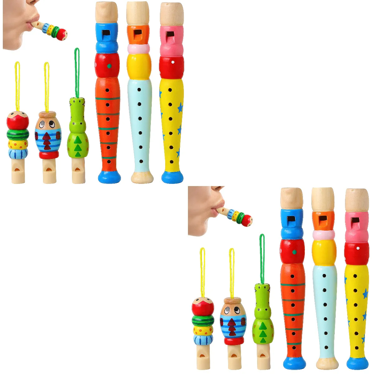 

6 Pcs Animal Whistles Wooden Whistle Toys with 3 Pcs Wooden Flute Toys Kids Toddlers Children Music Instrument Educational Toys