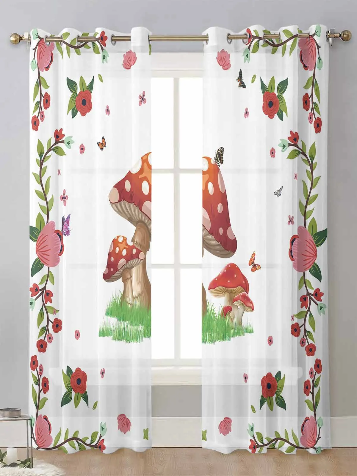 

Flower Butterfly Mushroom Sheer Curtains For Living Room Window Transparent Voile Tulle Curtain Cortinas Drapes Home Decor