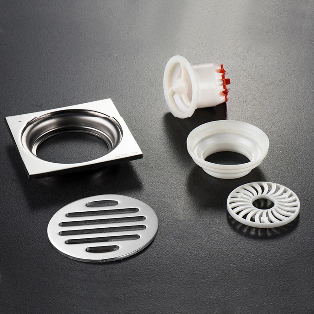 

10x10cm Square Floor Drain Stainless Steel Shower Drain with Removable CoverShower Drain Strainer 4'' Bathroom Accessories
