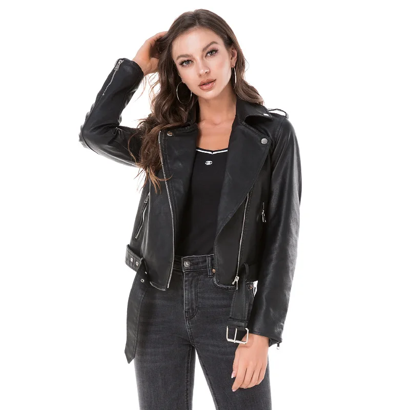 

Women's Leather Jacket Fashion PU Leather Short Coat Casual Leather Clothing Female Motorcycle Clothing Faux Leather Jacket