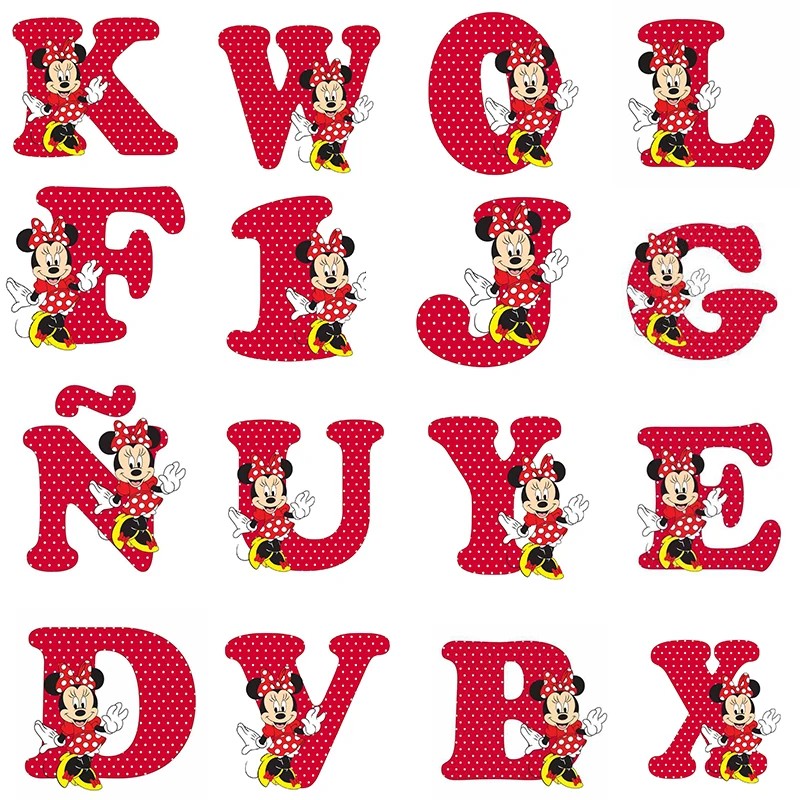 

Disney plus Minnie Mouse A-Z 26 English Letters Heat Transfer Clothing Patch Iron-on patches for Clothing Brand DIY WomenT-shirt